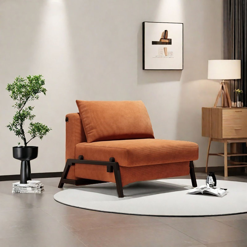 Canapé-lit brun moderne en velours côtelé minimaliste avec coussins, H 26,38 po x l 33,46 po x P 31,5 po