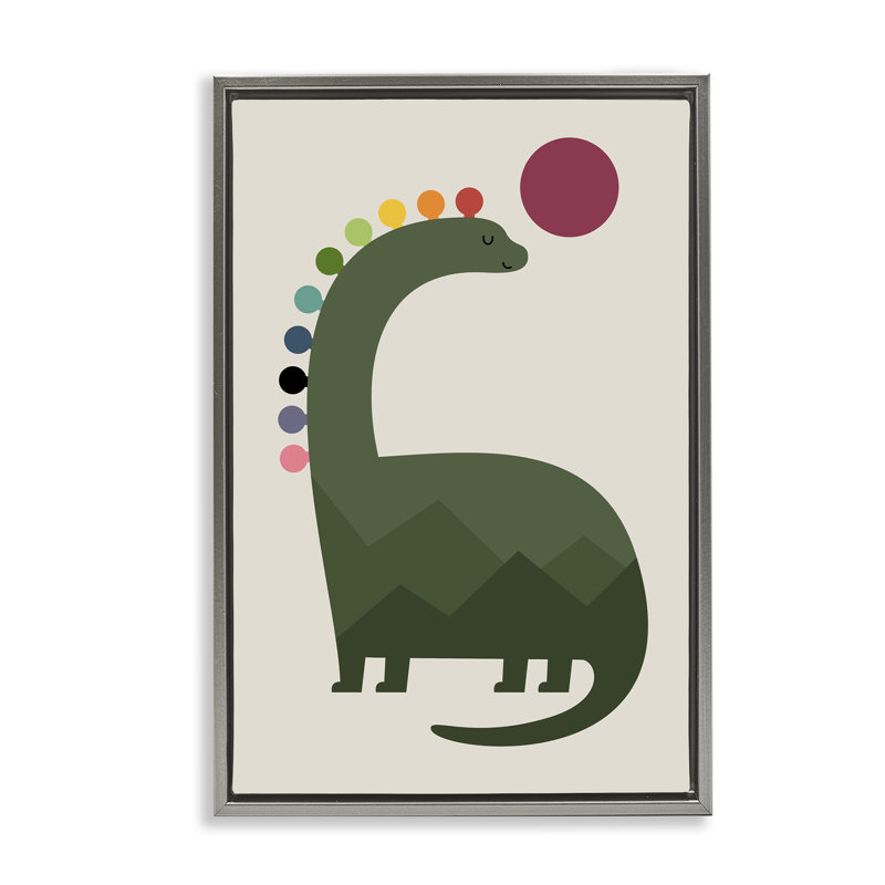 «Minimal Rainbow Dinosaur», art mural par Andy Westface, H 25 po x l 17 po, Cadre flottant gris lustré