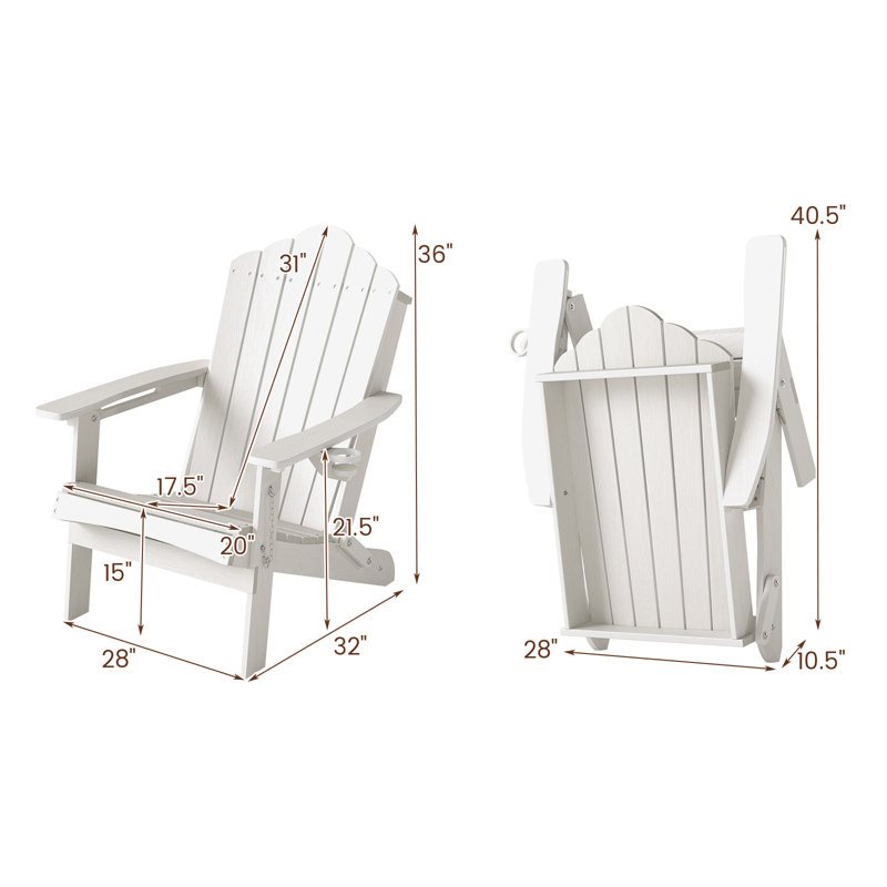 Chaise Adirondack pliante en plastique, Blanc