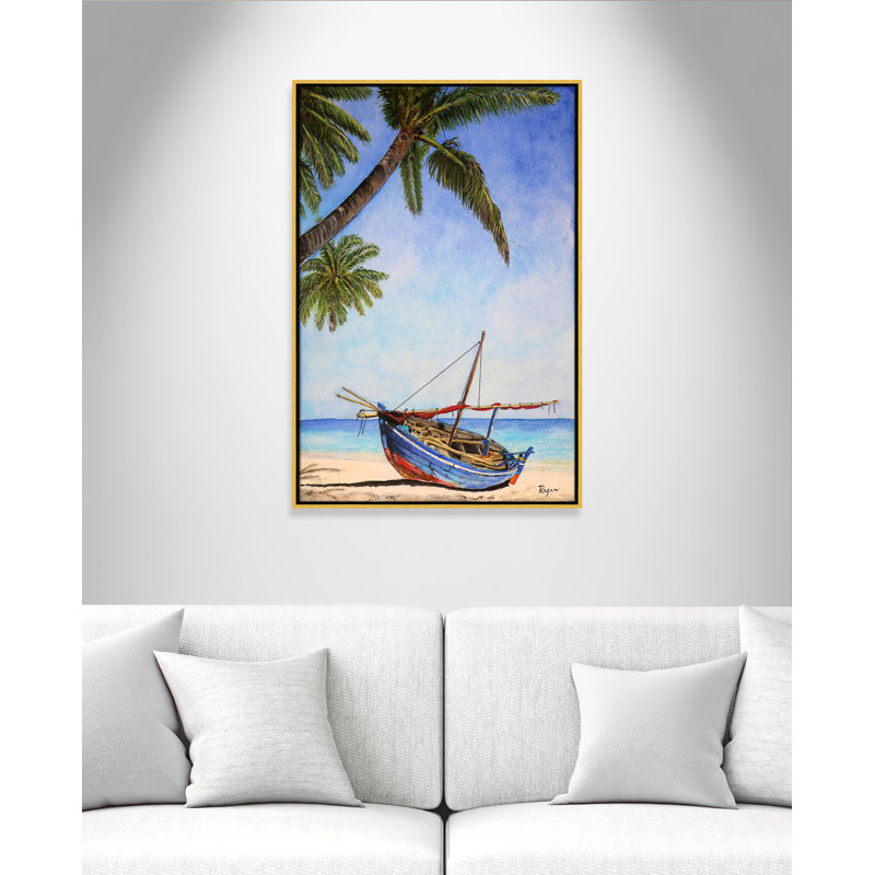 Imprimé «Beached Boat» par Mike Ragan pour , H 37,5 po x l 25,5 po, Doré