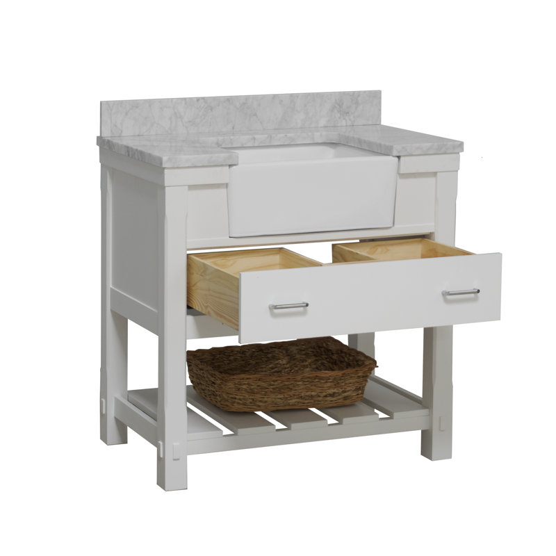Ensemble de meuble-lavabo simple 36 po Hitton, Marbre de Carrare, Blanc