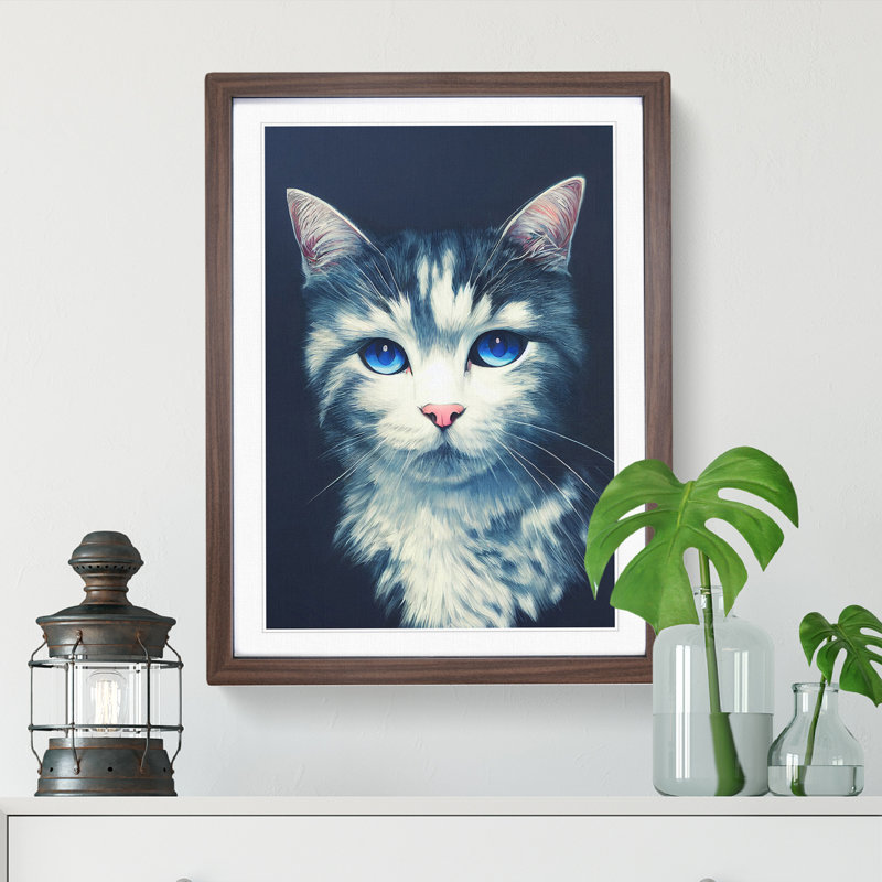 Adorable Cat - Single Picture Frame Print, 64cm H x 46cm W x 2cm D, Walnut Framed