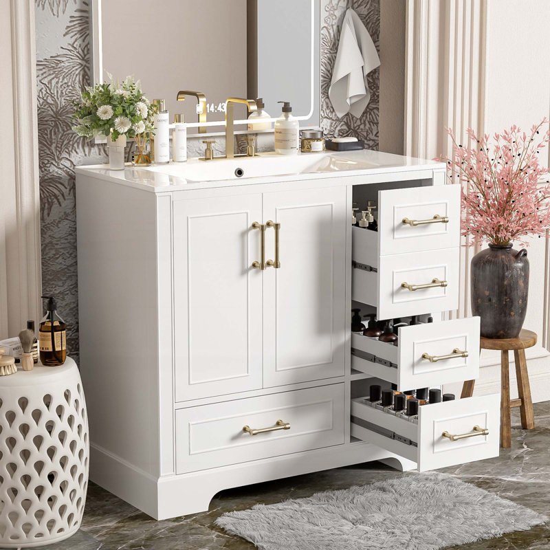 Meuble-lavabo 36 po avec lavabo en céramique, Blanc