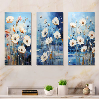 «Blue Cornflower Melody - Cornflowers», ensemble de 4 reproductions d'art sur toile