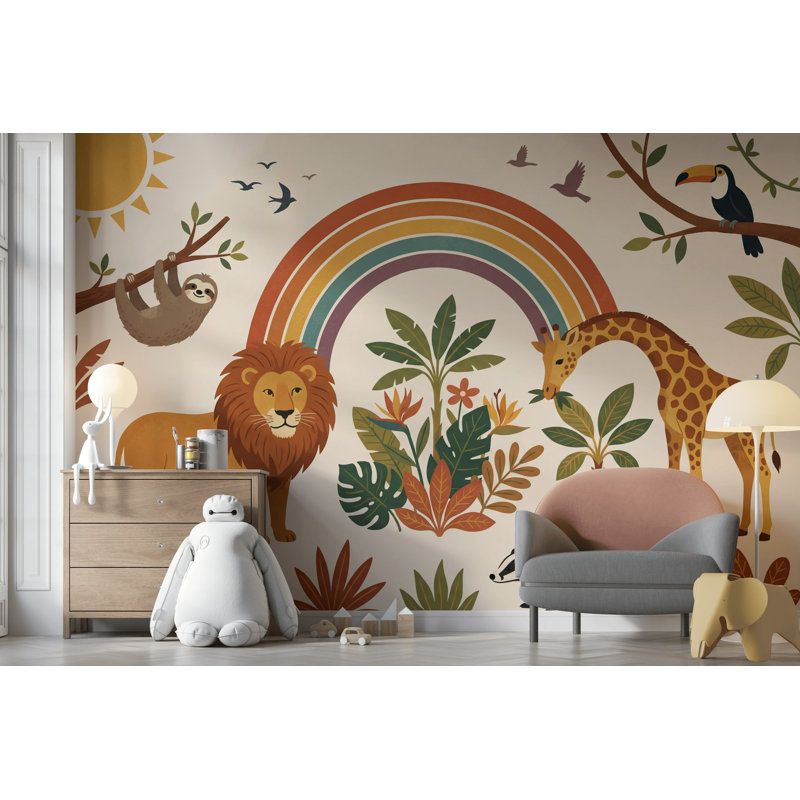 Papier peint amovible safari arc-en-ciel, feuillage tropical, 160 po x 108 po, Peler et coller
