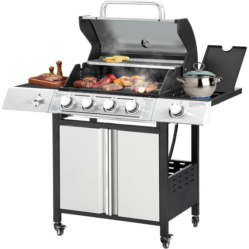 Barbecue au gaz propane à 4 brûleurs avec brûleur latéral GIODIR