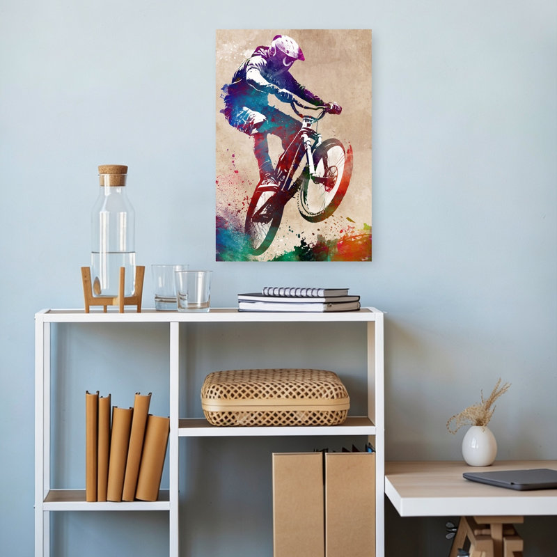 «Vibrant Bike Jump», art mural contemporain, H 18 po x l 12 po