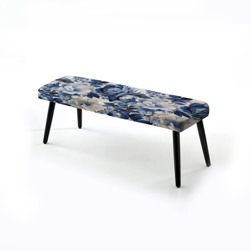 Rayon de fleurs bleu et blanc - banc rembourré floral noir
