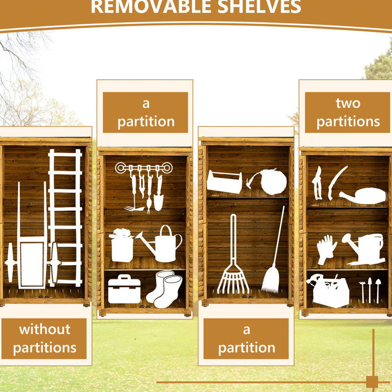 Abri de jardin en bois avec porte verrouillable et toit imperméable - 2 tablettes amovibles, structure solide, pour la pelouse, le patio, la piscine dans la cour, le bois massif, la cour, le garage