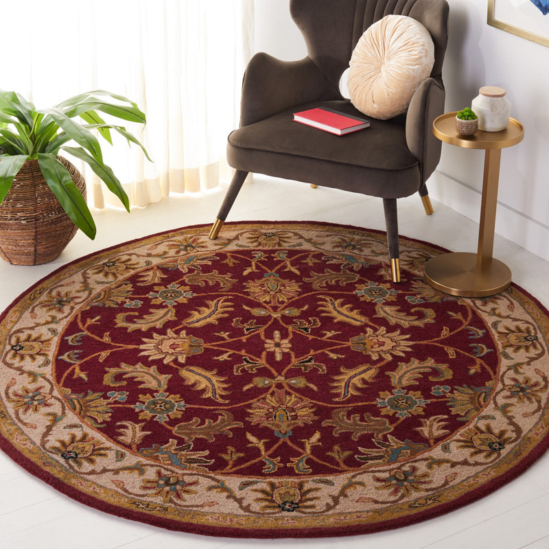 Tapis oriental rouge / ivoire en laine touffeté et fabriqué à la main Cranmore, Rond 6 pi