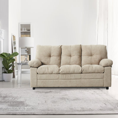 76"Upholstered Flax Fabric Sofa Light Camel