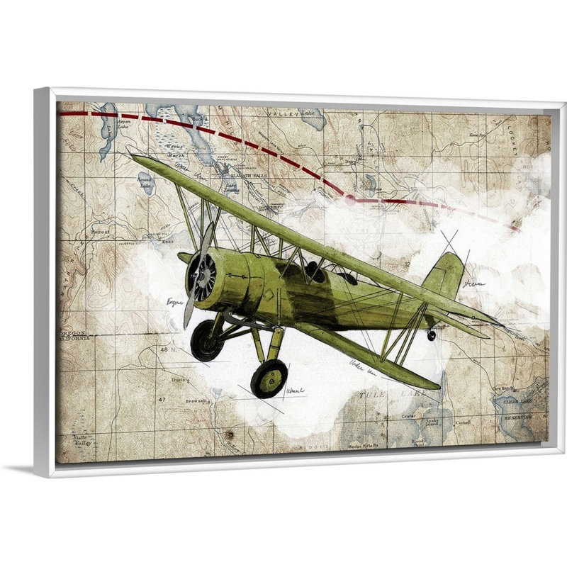 Biplane, impression d’art graphique sur toile, Toile encadrée flottée blanche, H 22 po x l 32 po x P 1,75po