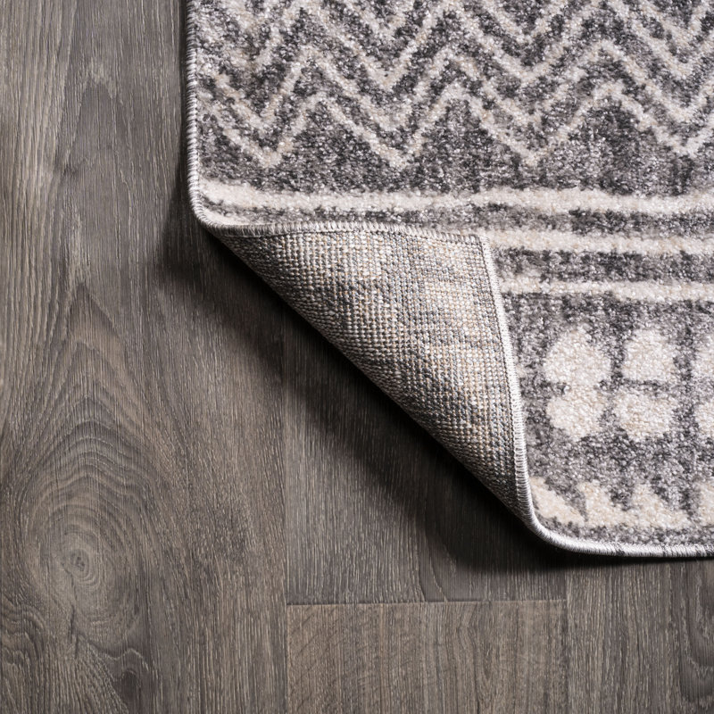 Imlil Tribal Geometric Stripe Light Gray/Cream Rug, Runner 2'3" x 10'