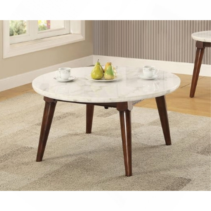 Table basse à plateau en marbre blanc avec structure en bois de noyer, table d'appoint moderne pour le salon