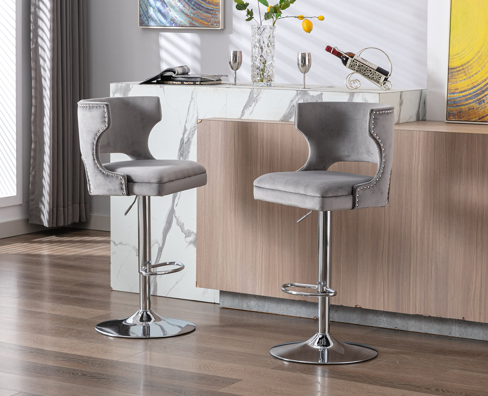 Everly Quinn Swivel Upholstered Adjustable Height Counter Stool with