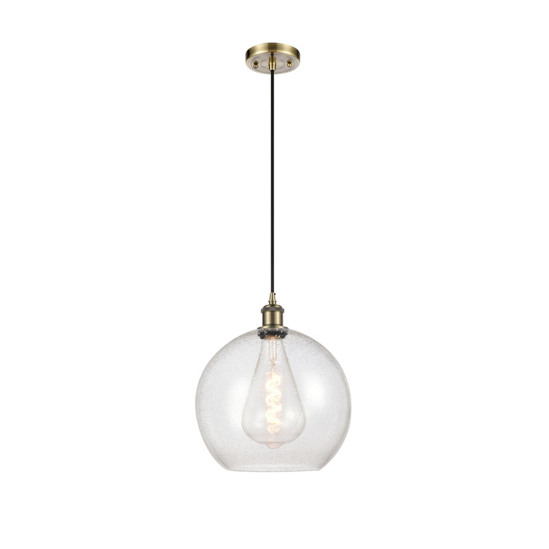 Luminaire suspendu sphérique 1 lumière Roxane, Laiton antique, H 16,38 po x l 11,75 po x P 11,75 po, Ampoule non incluse