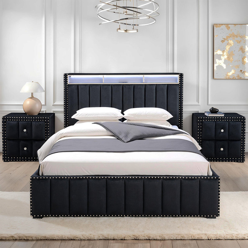 Ensemble de chambre double avec lit clouté 3 pièces