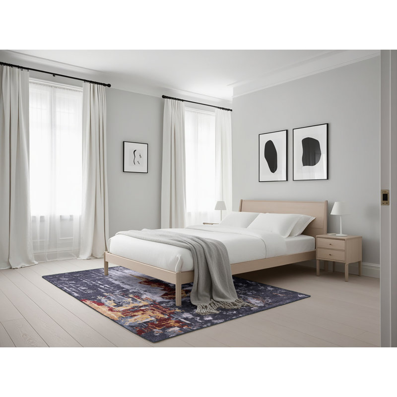Tapis gris / rouge / jaune, Rectangle 5 pi x 7 pi