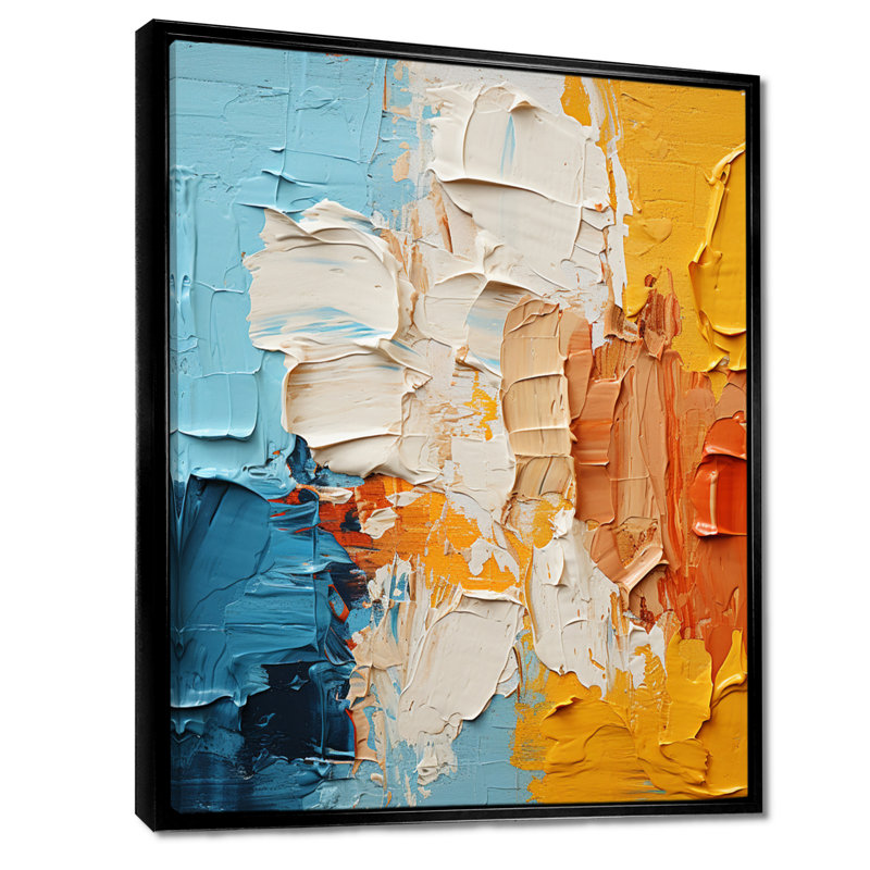 «Southern Sens sensibilité», bleu, jaune et orange - art mural abstrait, H 20 po x l 12 po x P 1 po