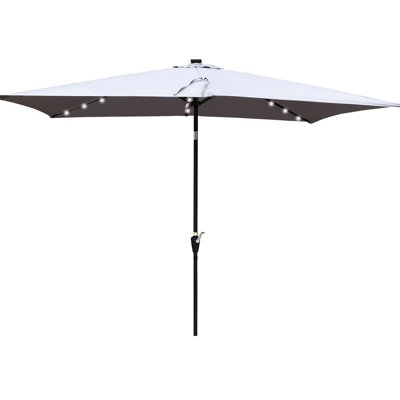 10X6.5Ft Rectangular Patio Umbrella With Solar Lights. Protected Canopy, Water , Simple Crank And Tilt System