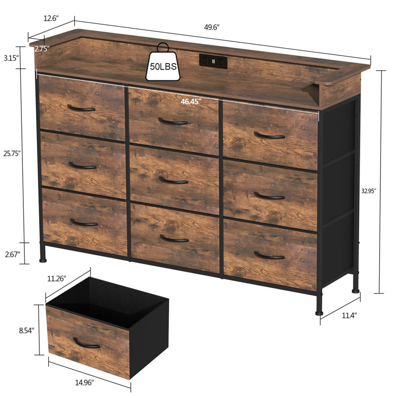 Commode 9 tiroirs Doreather, Brun rustique