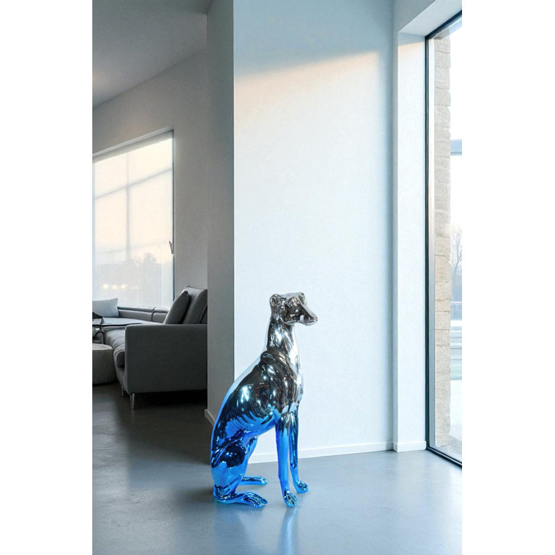 Sculpture de lévrier en résine Nifao - Figurine contemporaine de chien en chrome bleu avec finition réfléchissante élégante, décoration moderne de maison et de bureau, statue d'art en résine légère 10 po x 5 po x H 22 po
