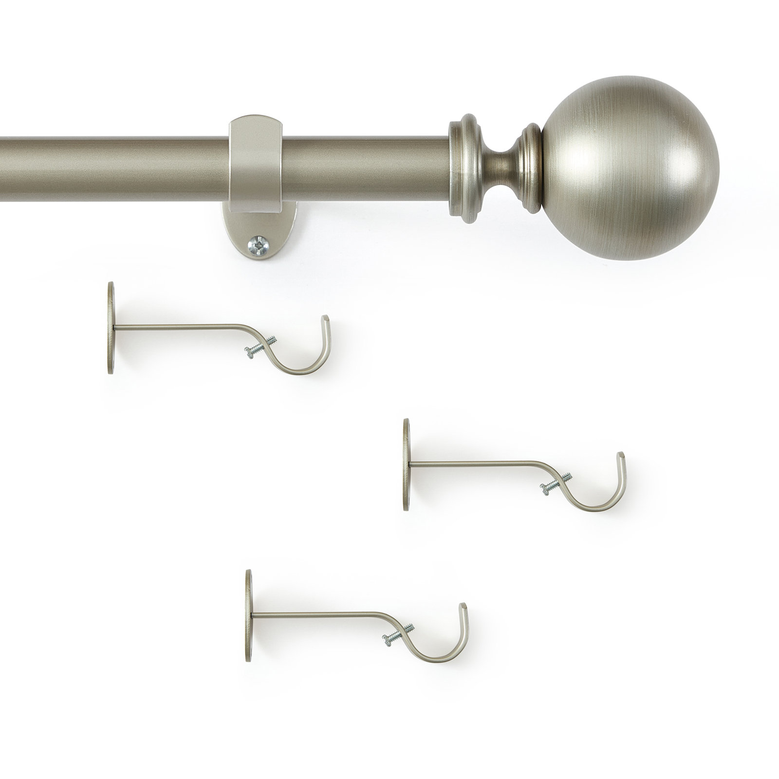 Darion Ball Finial Single Curtain Rod, 2.5" H x 48" W x 5" D, Antique Pewter
