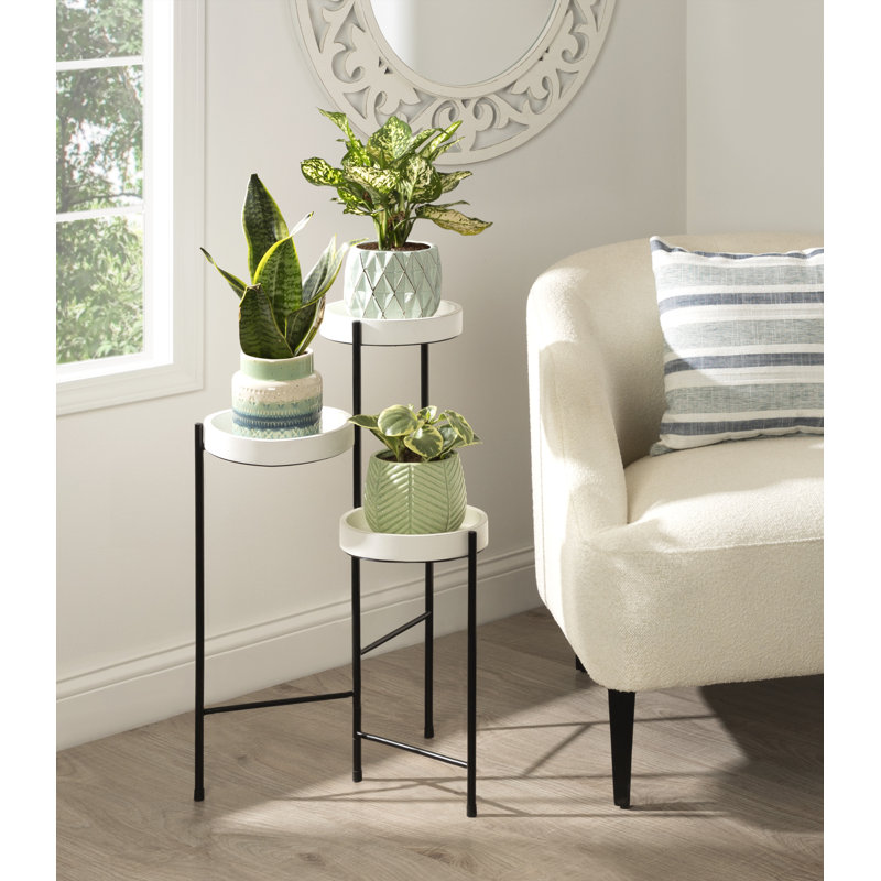 Support pour plantes rond à plusieurs niveaux Lofgren, Blanc / noir, H 30 po x L 8 po x P 8 po
