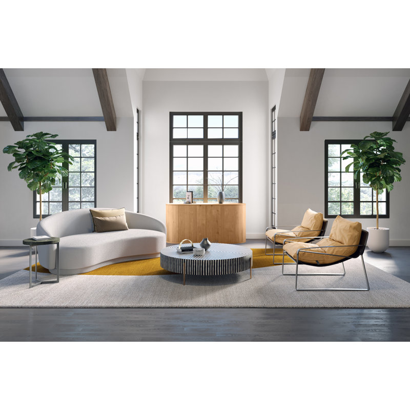 82.25" Round Arm Curved Loveseat, White Boucle