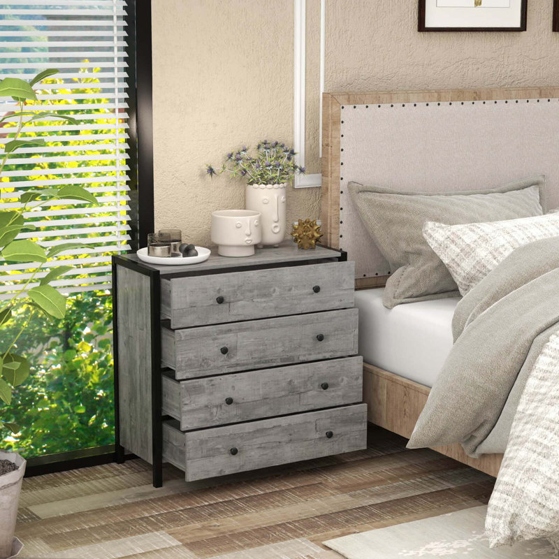 Commode à 4 tiroirs avec commode en bois Ebern Designs, Gris