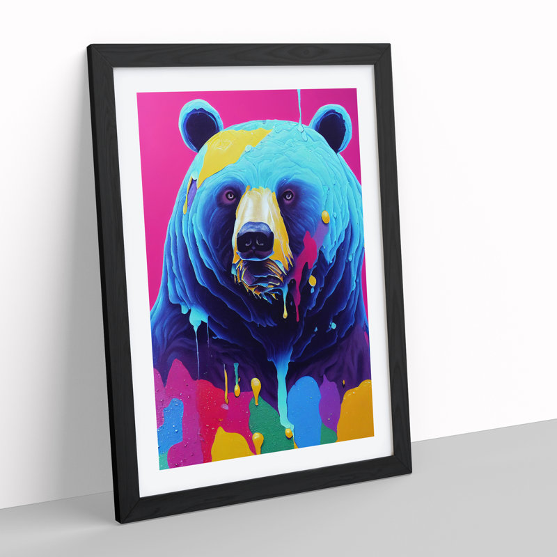 Colourful Bear No.4 - Print, Black Framed, 66cm H x 48cm W x 2cm D, White