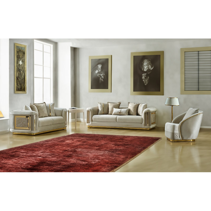 Ensemble de salon en velours 3 pièces Eudes, Velours crème