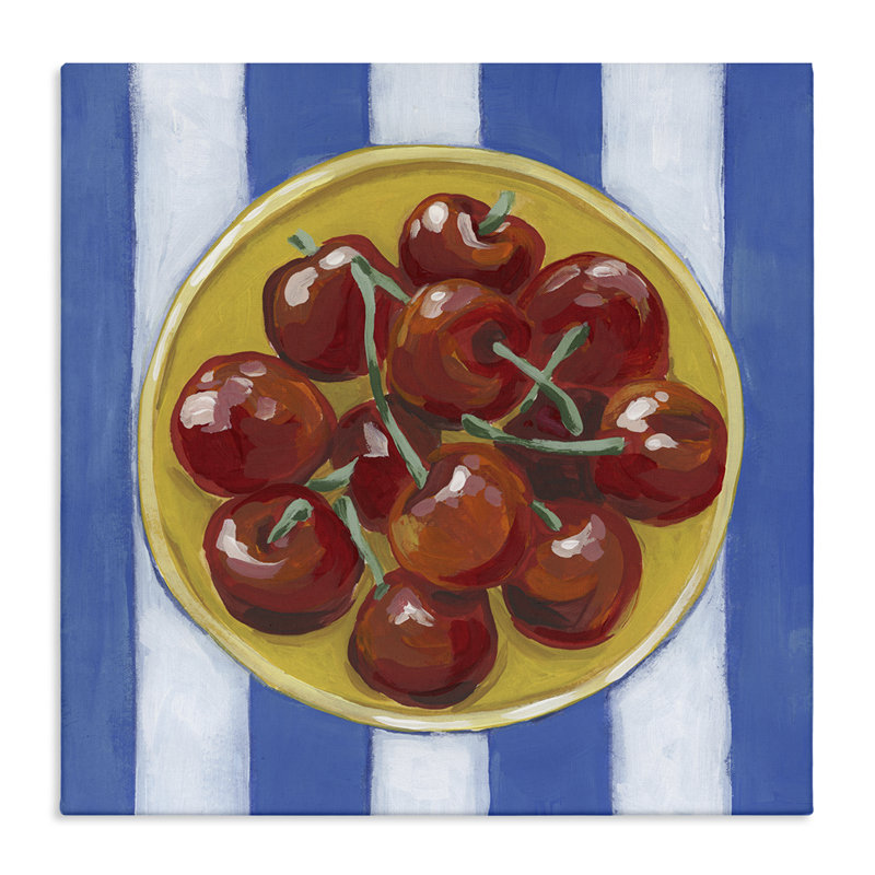 Art mural sur toile Cherry Bowl over Stripes, design par June Erica Vess, H 30 po x l 30 po