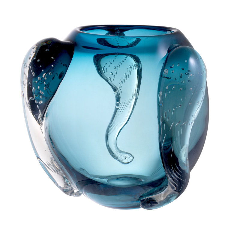 Sianluca Handmade Glass Table Vase, Blue, 9.45" H x 9.06" W x 9.06" D