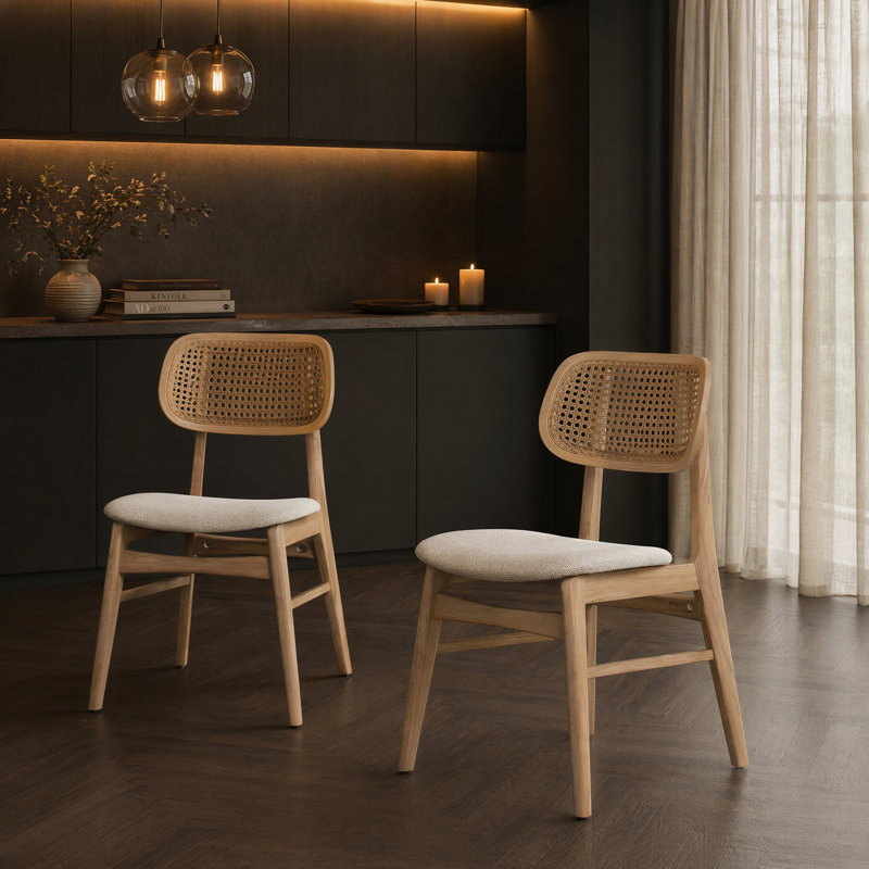 Upholstered Solid Wood Dining Chair, Tan