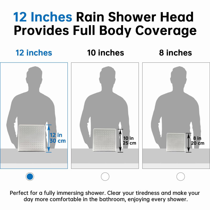 12 Inches Rain Shower Head, 3-Way Diverter With Pause Setting, 11 Inches Adjustable Extension Arm, Brushed Nickel