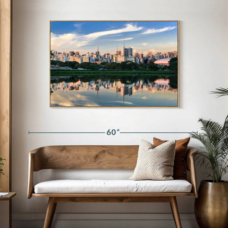 Horizon du parc d'Ibirapuera, Cadre flottant en bois naturel, 46 po x 31 po