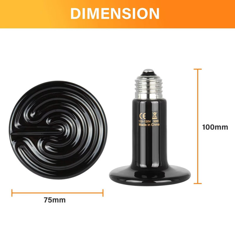 Simple Deluxe 50W Ceramic Heat Emitter Reptile Heat Lamp Bulb No Light Emitting Brooder Coop Heater for Amphibian Pet & Incubating Chicken, 2-Pack