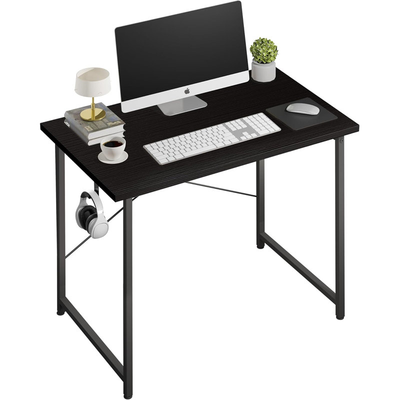 Petit bureau d'écriture avec crochets pour écouteurs, conception simple et moderne, H 29,5 po x l 31,4 po x P 19,6 po