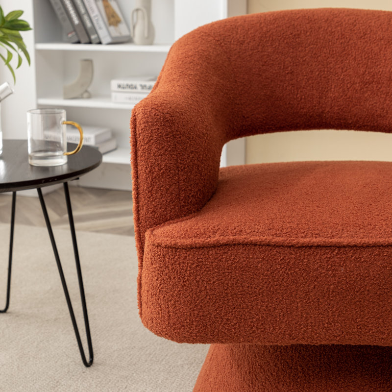 Fauteuil demi-tonneau pivotant de 28 po Kenzlee, Tissu orange en peluche