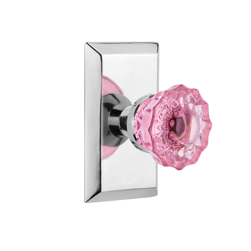 Plaque Studio avec poignée de porte rose cristal, Chrome brillant, 2 3/4