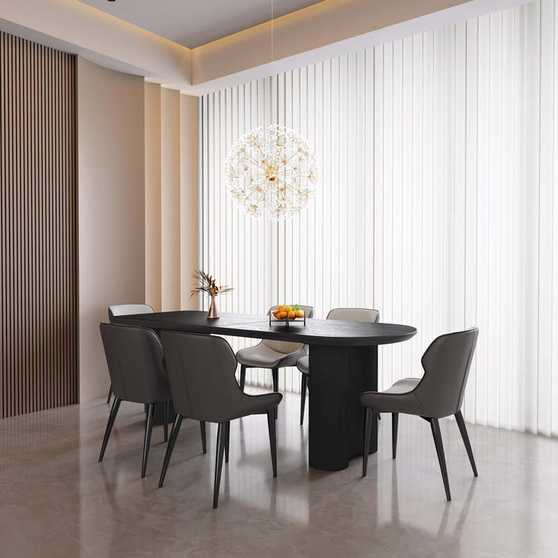 Ensemble de salle à manger ovale de 180 cm (70,87 po) pour 6 personnes, table et 6 chaises noires pour cuisine, bar ou salle à manger.