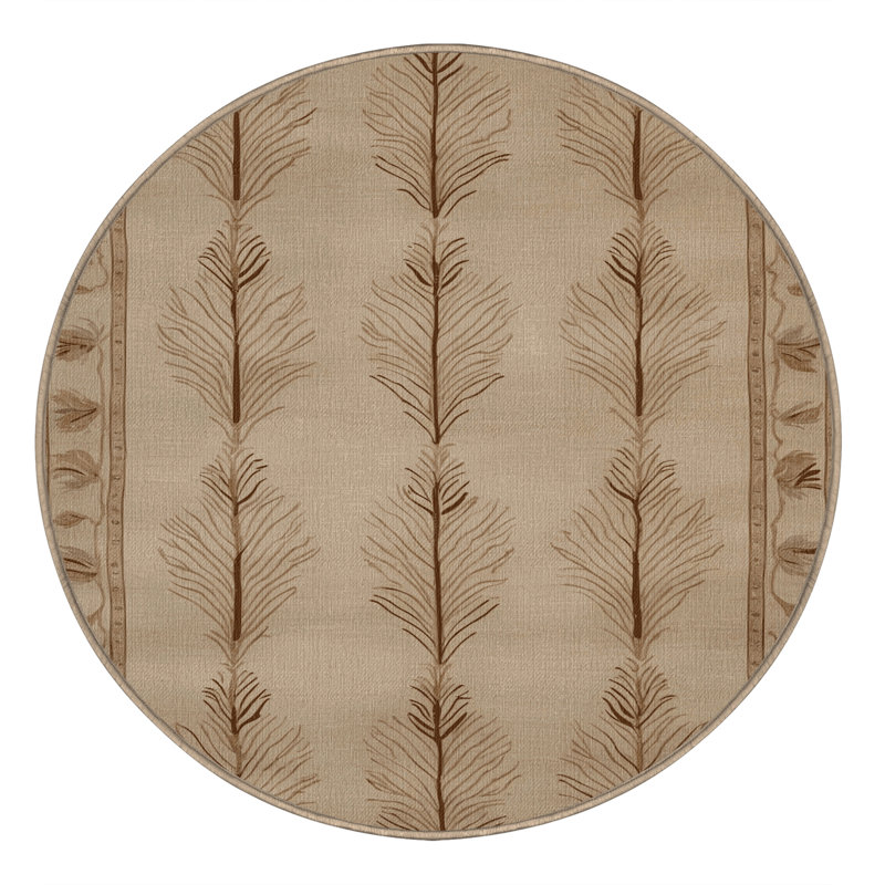 Tapis brun français lavable à la machine, Rond 4 pi