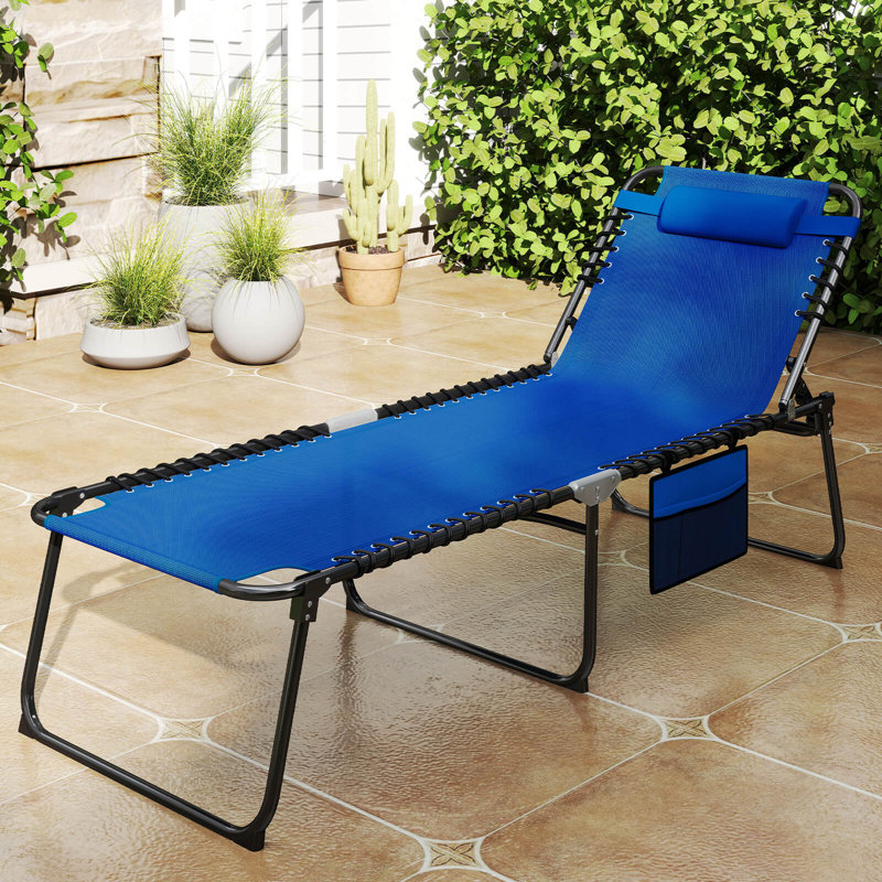 Méridienne surdimensionnée pliante avec poche pour coussin de dossier réglable, Marine, 2