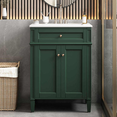 Meuble-lavabo de salle de bain 24 po avec 2 portes et tiroir escamotable avec lavabo en céramique