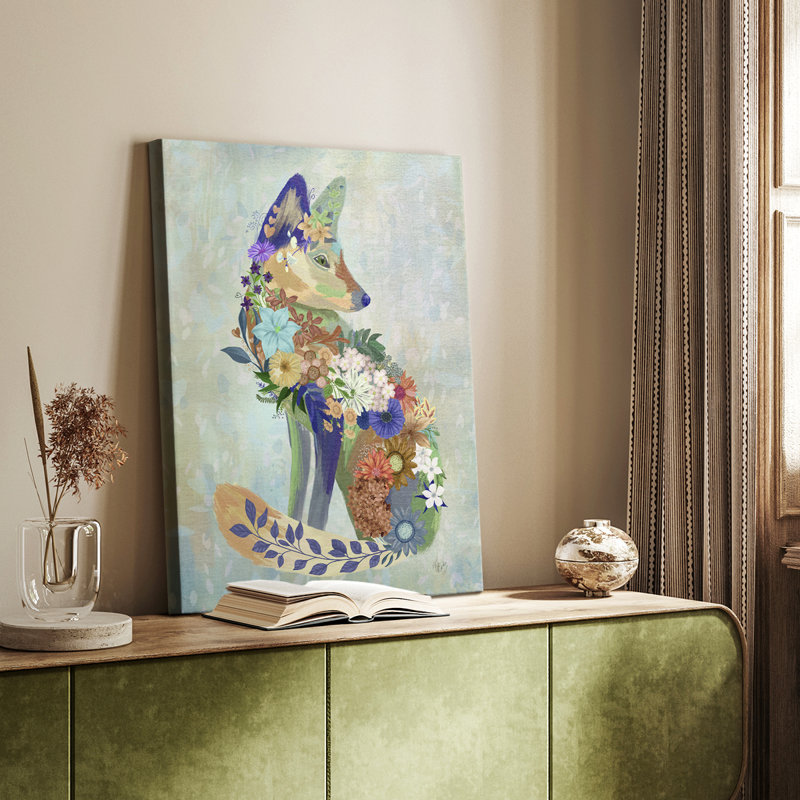 Fantastic Florals Fox, assis - galerie Cavas sur mesure, 18" H x 12" W