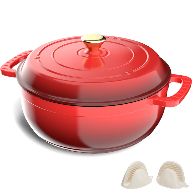 Winado Non-Stick Cast Iron Round Dutch Oven, 5.7 L, Red