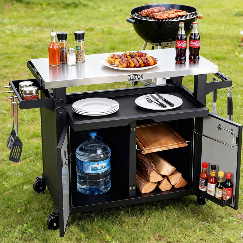 Chariot pour îlot de cuisine 42 po en acier inoxydable avec rangement pour barbecue et four à pizza