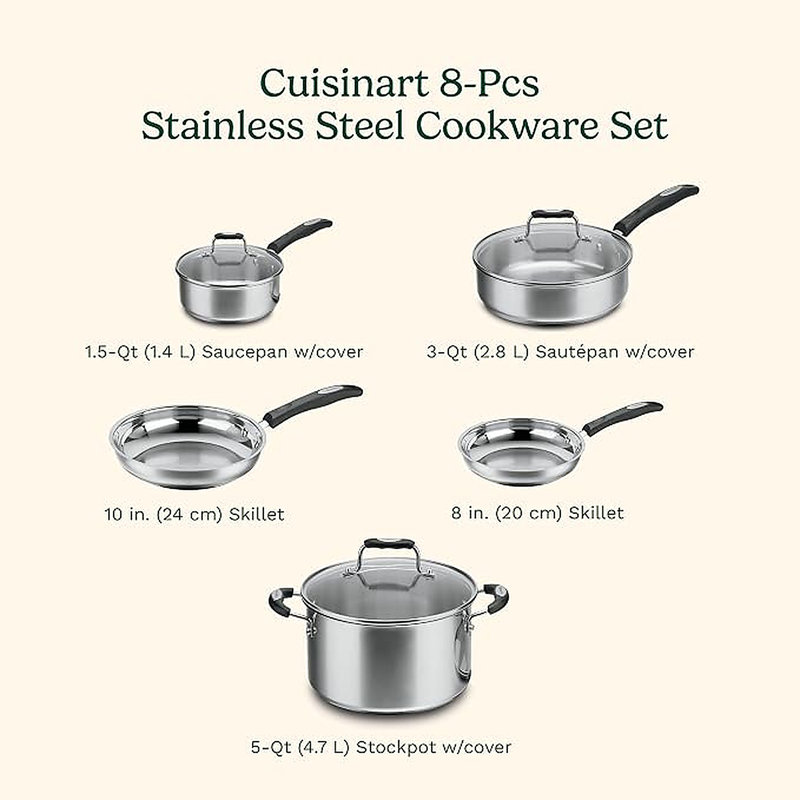 Cuisinart 8-Piece Stainless Steel Pots and Pans Set, Silver