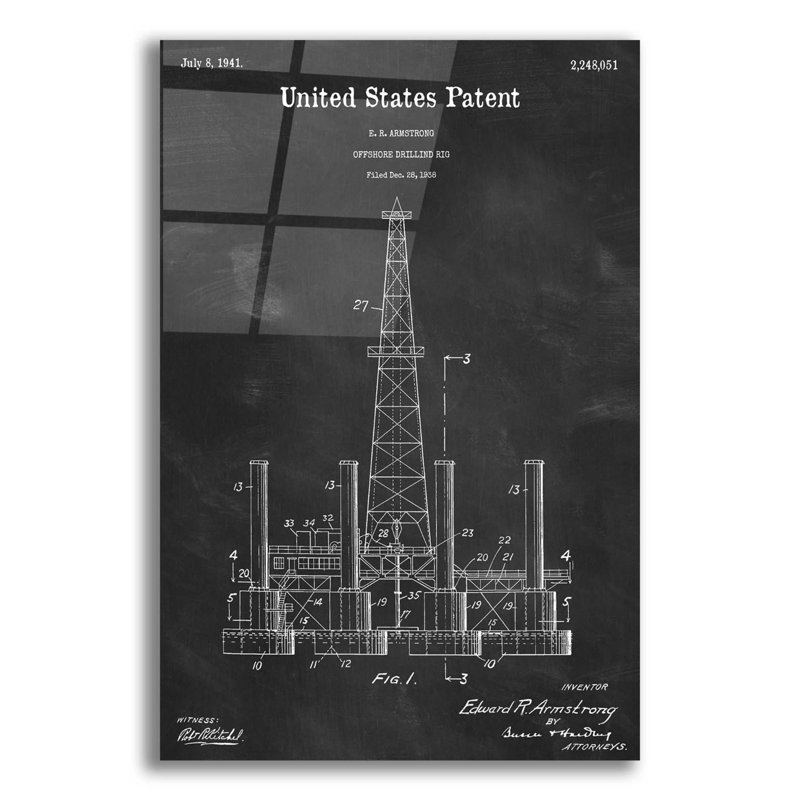 «Drilling Rig Blueprint Vernis», impression sans cadre, H 16 po x l 12 po x P 0,13 po